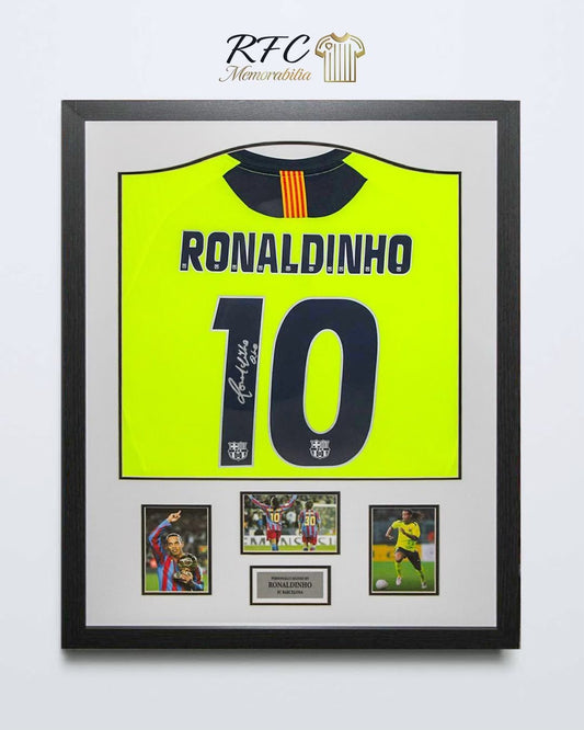 Ronaldinho Hand Signed FC Barcelona Shirt Professionally Framed With COA